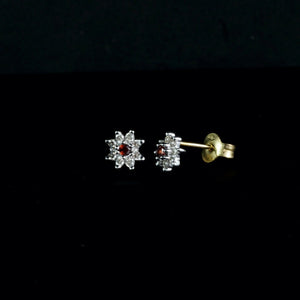 9ct Yellow Gold Garnet & Diamond Cluster Stud Earrings (0.15ct)