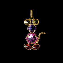 Load image into Gallery viewer, 9ct Yellow Gold Unique Vintage Multi Coloured CZ Mouse Pendant
