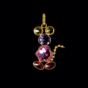 9ct Yellow Gold Unique Vintage Multi Coloured CZ Mouse Pendant