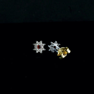 9ct Yellow Gold Garnet & Diamond Cluster Stud Earrings (0.15ct)