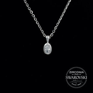 Tiny Sterling Silver & Swarovski Zirconia Oval Cut Solitaire Pendant Necklace