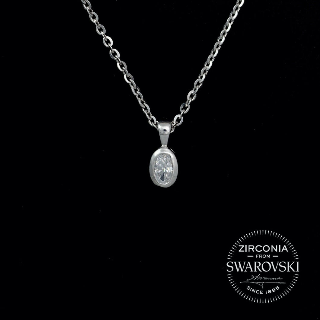 Tiny Sterling Silver & Swarovski Zirconia Oval Cut Solitaire Pendant Necklace