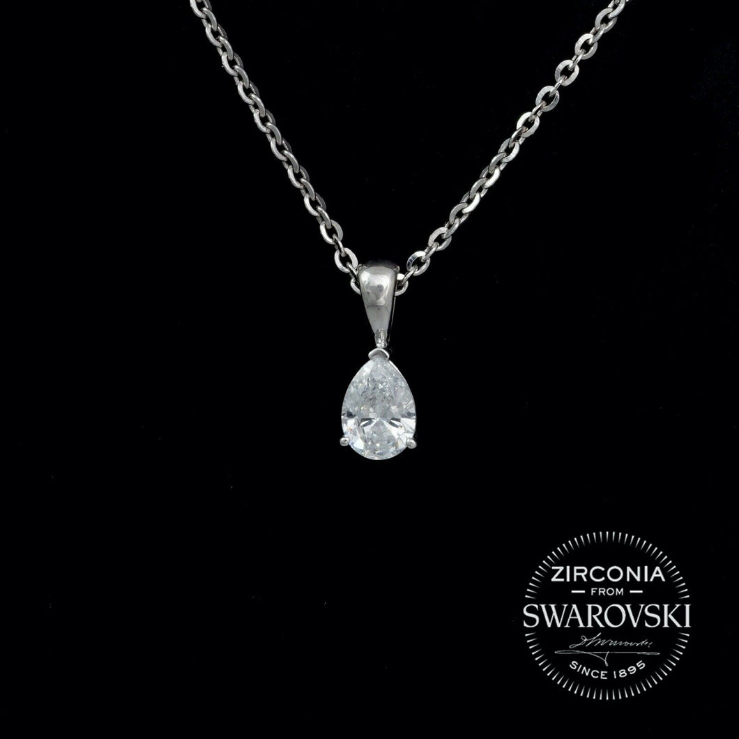 Sterling Silver & Swarovski Zirconia Pear Cut Solitaire Pendant Necklace
