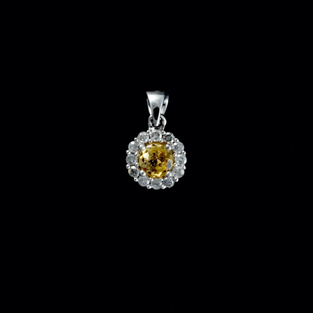 9ct White Gold Citrine & Diamond Pendant (0.32ct)