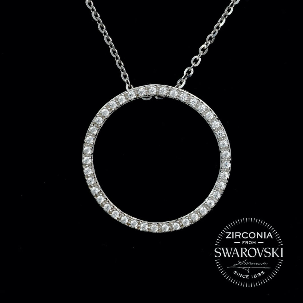 Sterling Silver & Swarovski Zirconia Large Halo Pendant Necklace