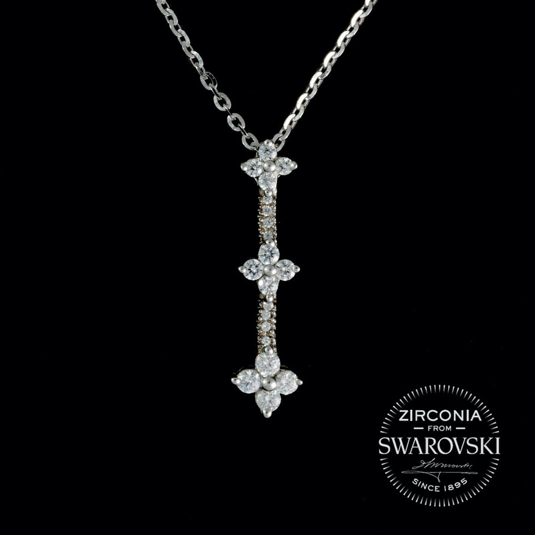 Sterling Silver & Swarovski Zirconia Trilogy Flower Pendant Necklace
