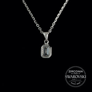 Sterling Silver & Swarovski Zirconia Emerald Cut Solitaire Pendant Necklace