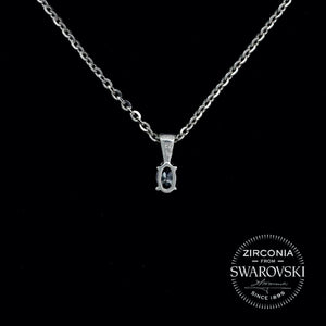 Tiny Sterling Silver & Swarovski Zirconia Oval Cut Solitaire Pendant Necklace