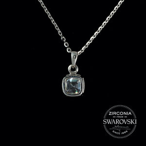Sterling Silver & Swarovski Zirconia Cushion Cut Solitaire Pendant Necklace