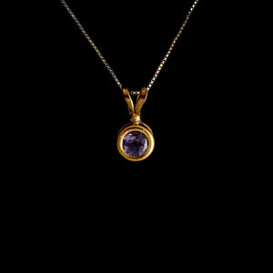 9ct Yellow Gold Round Amethyst Pendant (4mm) - Optional Chain