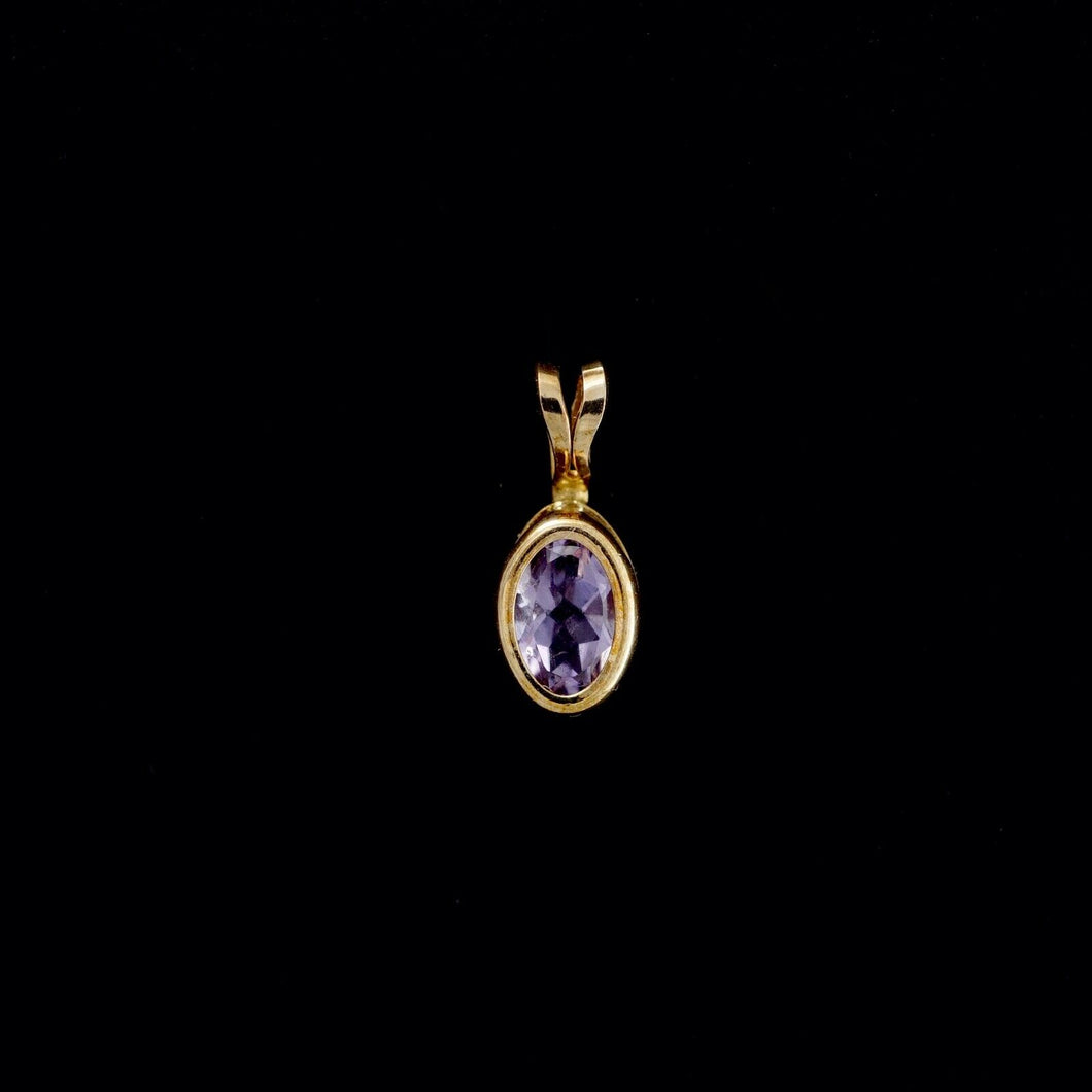 9ct Yellow Gold Oval Amethyst Pendant (6mm x 4mm) - Optional Chain