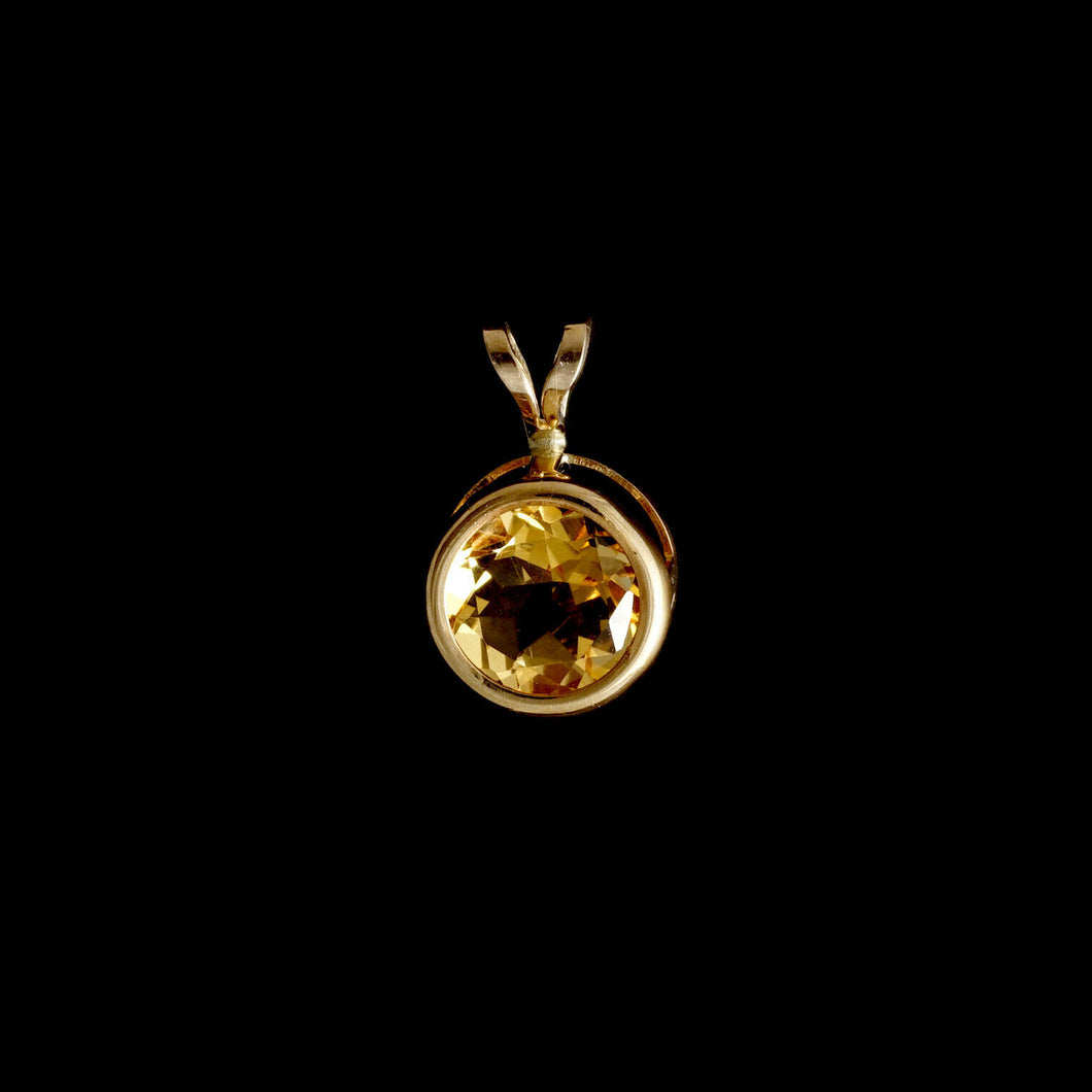 9ct Yellow Gold Round Citrine Pendant (7mm) - Optional Chain