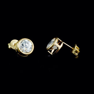 9ct Yellow Gold Round CZ Stud Earrings (7mm)