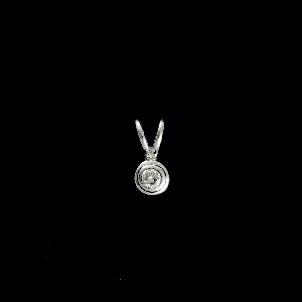 9ct White Gold Rubover Set Solitaire Diamond Pendant (0.10ct) - Optional Chain