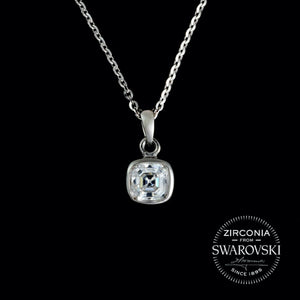 Sterling Silver & Swarovski Zirconia Cushion Cut Solitaire Pendant Necklace