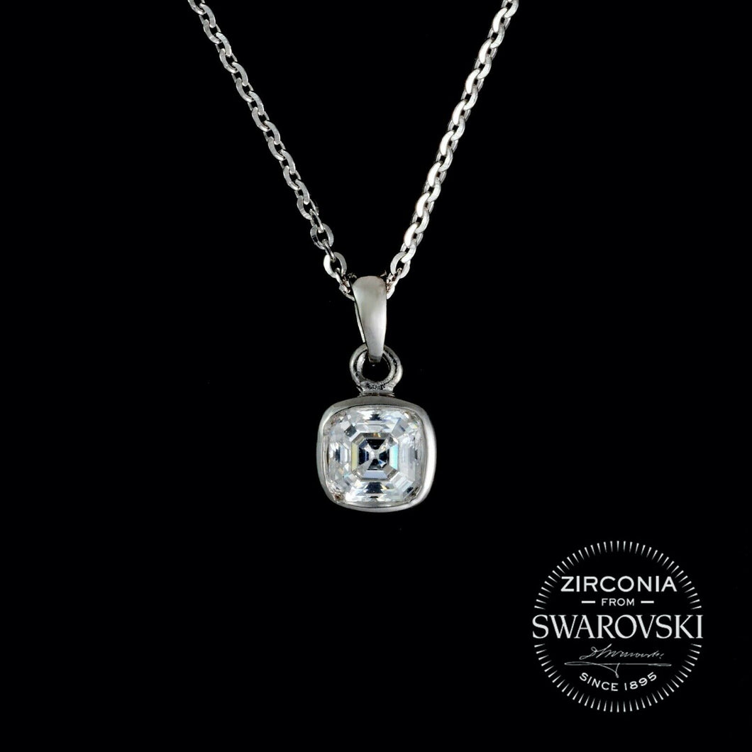 Sterling Silver & Swarovski Zirconia Cushion Cut Solitaire Pendant Necklace