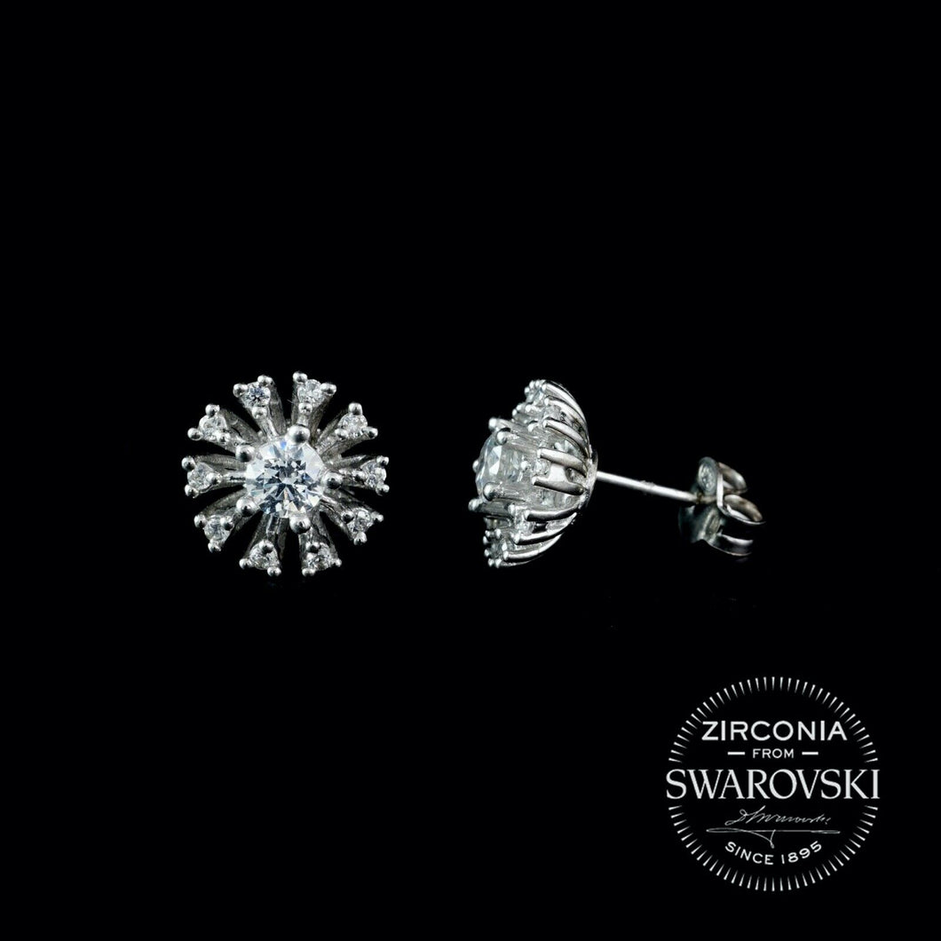 Sterling Silver & Swarovski Zirconia Vintage Art Deco Cluster Stud Earrings