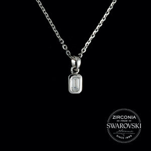 Sterling Silver & Swarovski Zirconia Emerald Cut Solitaire Pendant Necklace