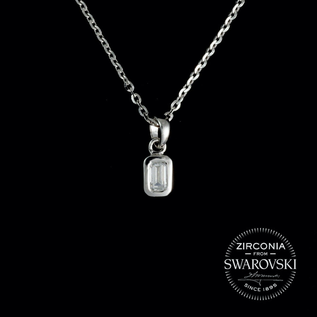 Sterling Silver & Swarovski Zirconia Emerald Cut Solitaire Pendant Necklace