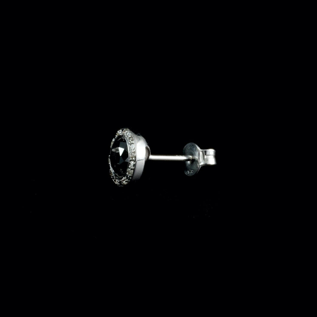 9ct White Gold Black & White Diamond Stud Single Gents Earring (0.78ct)
