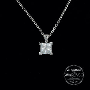 Sterling Silver & Swarovski Zirconia Princess Cut Solitaire Pendant Necklace