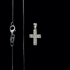 9ct White Gold Little Pavé Set Diamond Cross Pendant (0.05ct) - Optional Chain