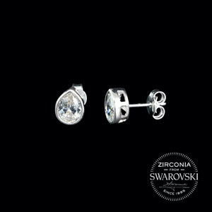 Silver & Swarovski Zirconia Pear Cut Solitaire Stud Earrings: Gents or Pair