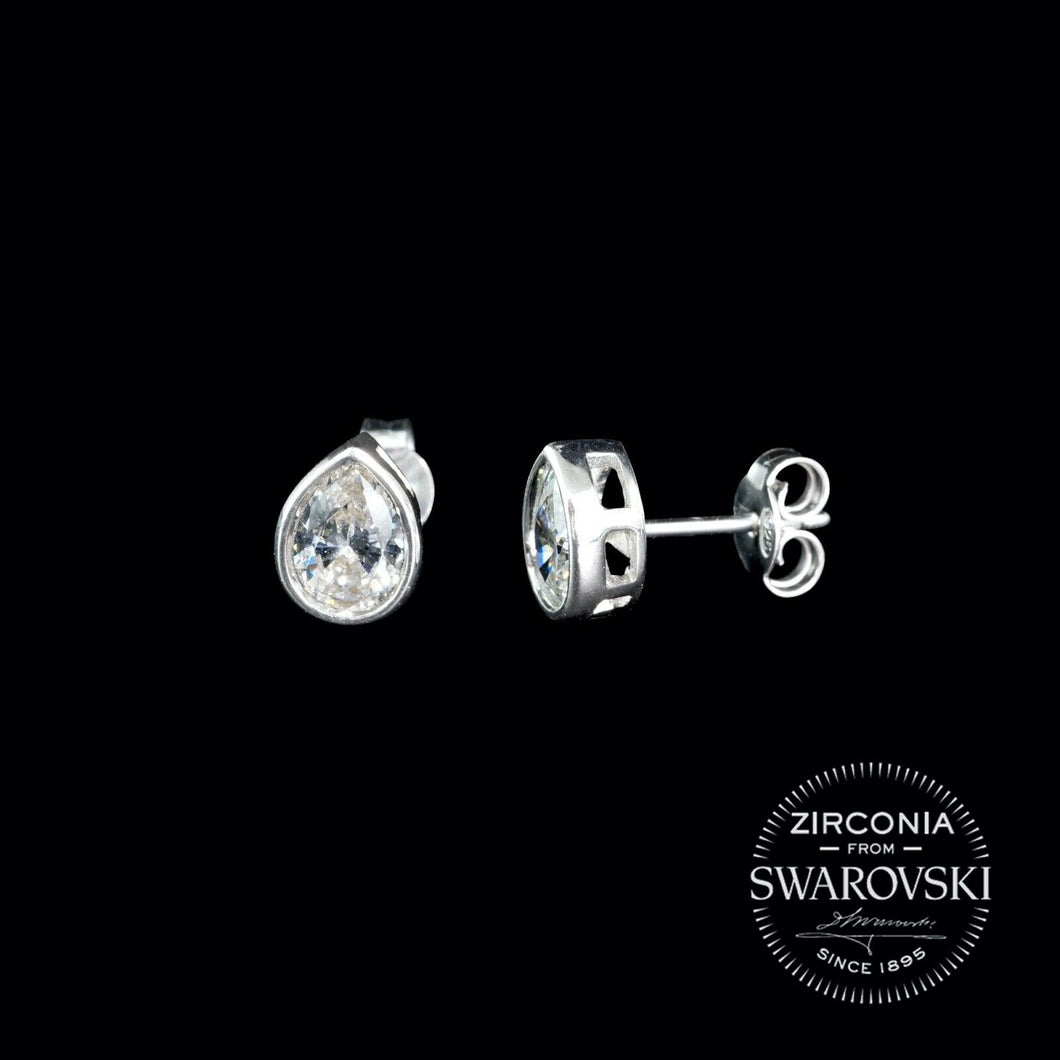 Silver & Swarovski Zirconia Pear Cut Solitaire Stud Earrings: Gents or Pair
