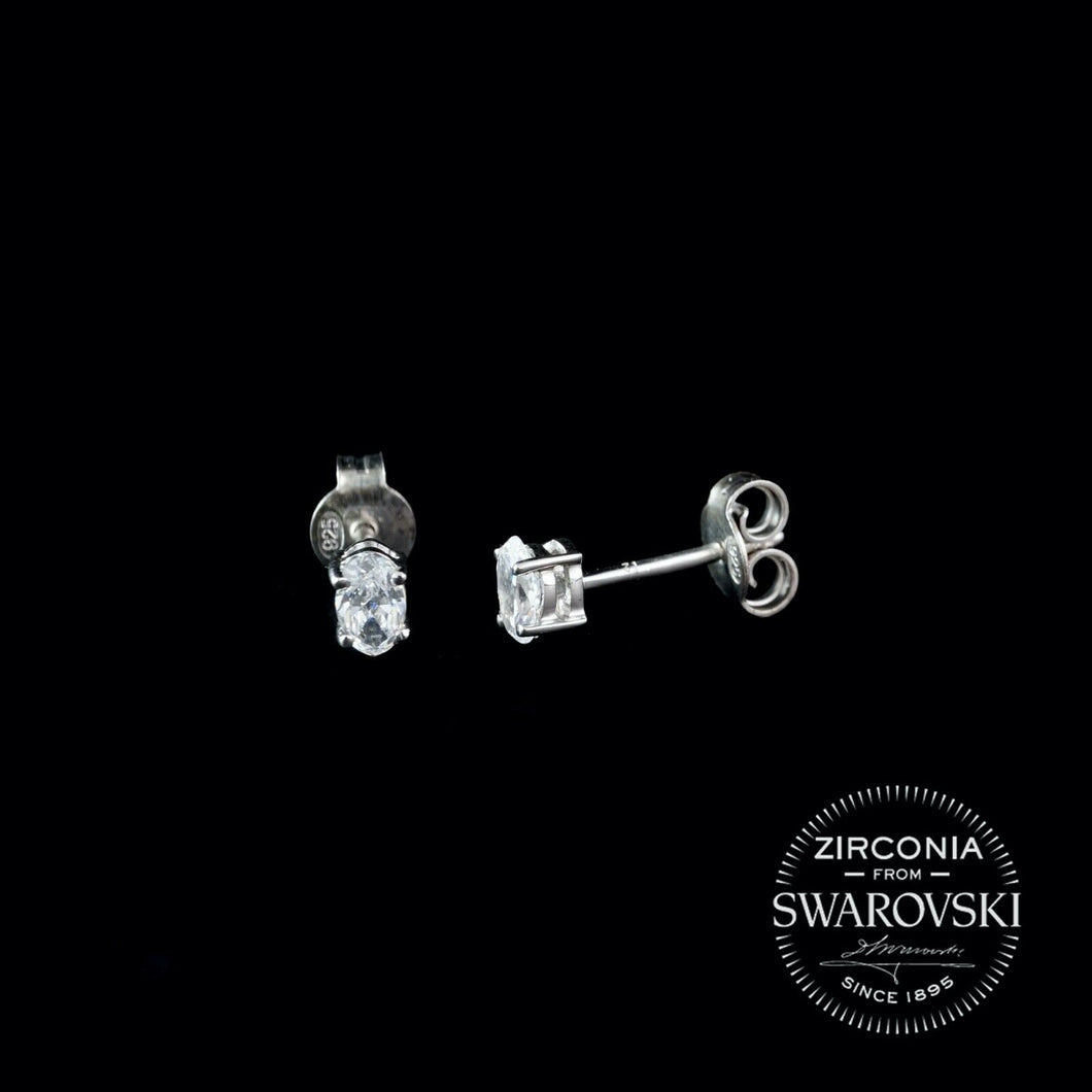 Sterling Silver & Swarovski Zirconia Oval Cut Solitaire Stud Earrings