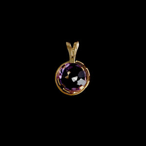 9ct Yellow Gold Round Amethyst Pendant (7mm) - Optional Chain