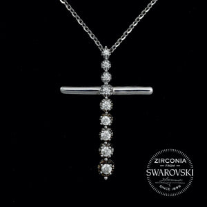 Sterling Silver & Swarovski Zirconia Tapering Cross Pendant Necklace
