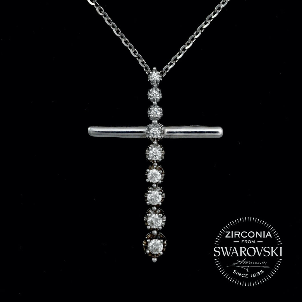 Sterling Silver & Swarovski Zirconia Tapering Cross Pendant Necklace