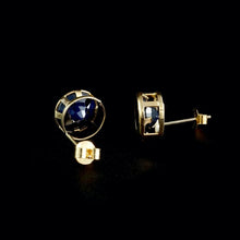 Load image into Gallery viewer, 9ct Yellow Gold Round Treated Sapphire Stud Earrings (7mm)
