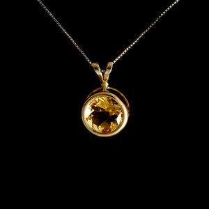 9ct Yellow Gold Round Citrine Pendant (7mm) - Optional Chain