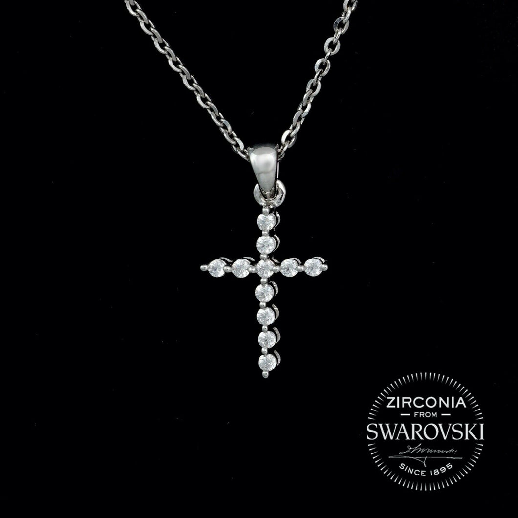 Sterling Silver & Swarovski Zirconia Claw Set Cross Pendant Necklace
