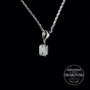 Sterling Silver & Swarovski Zirconia Emerald Cut Solitaire Pendant Necklace