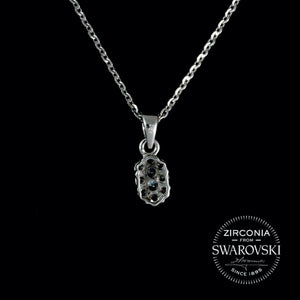 Sterling Silver & Swarovski Zirconia Oval Shaped Cluster Pendant Necklace