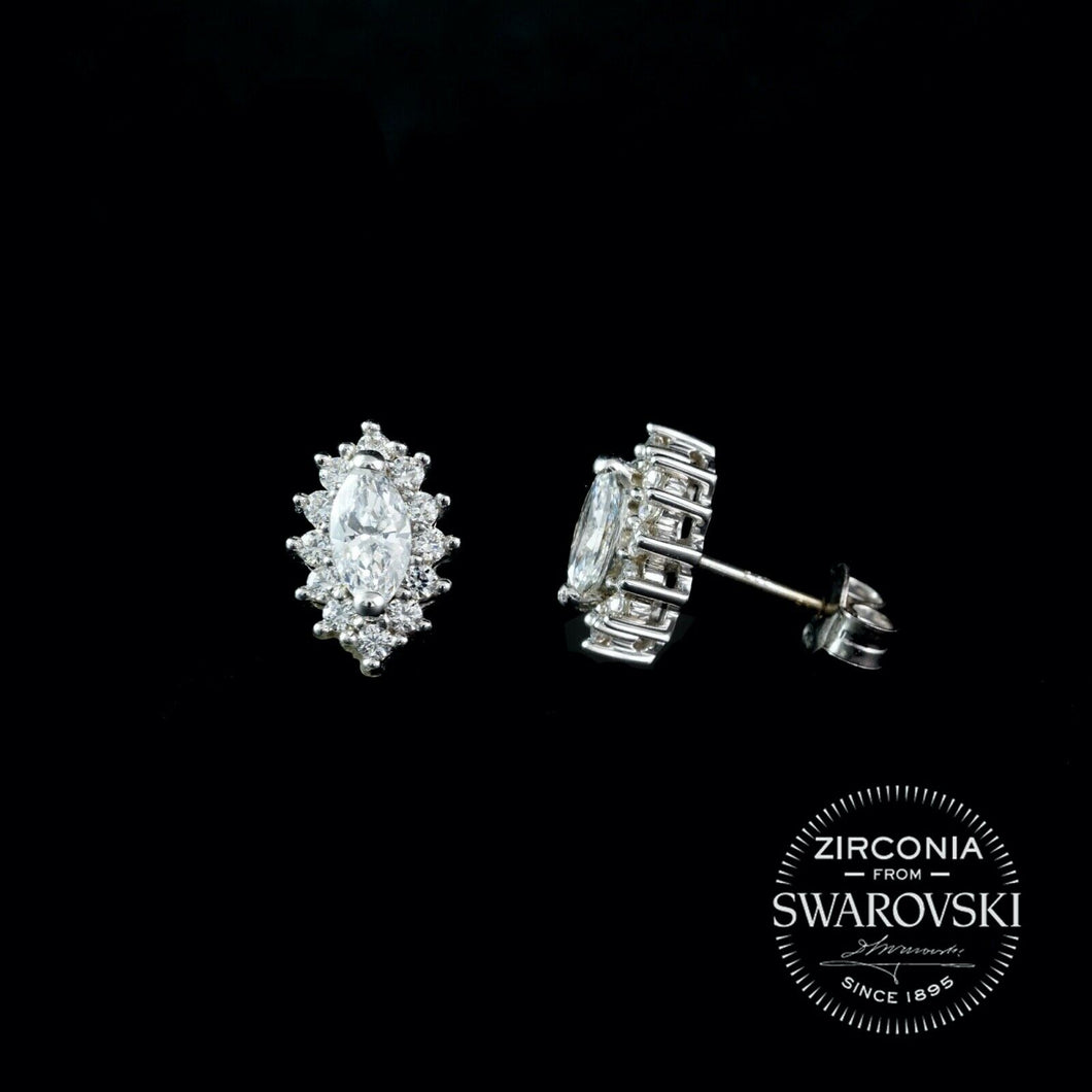 Sterling Silver & Swarovski Zirconia Marquise Cluster Stud Earrings