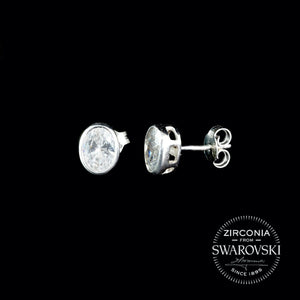 Sterling Silver & Swarovski Zirconia Oval Solitaire Stud Earrings: Gents or Pair