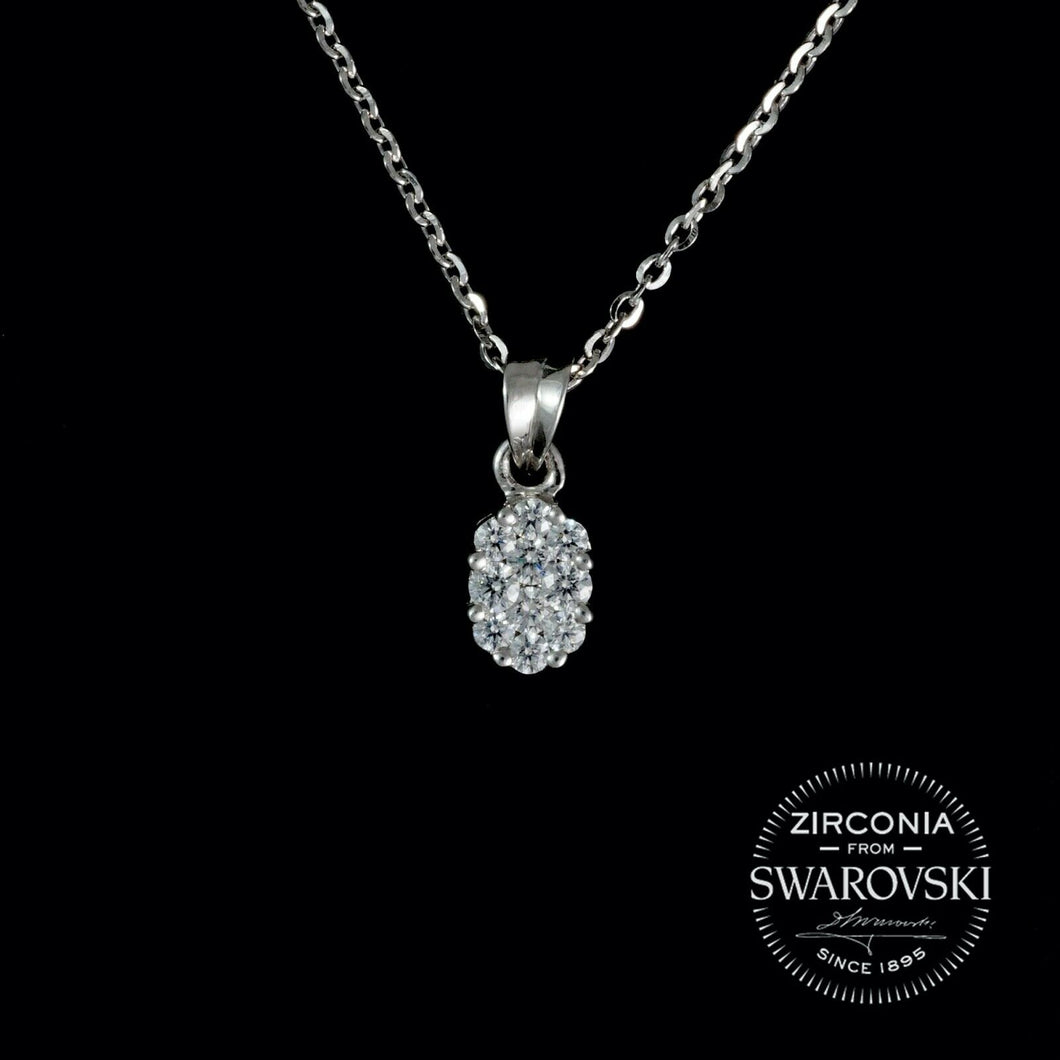 Sterling Silver & Swarovski Zirconia Oval Shaped Cluster Pendant Necklace