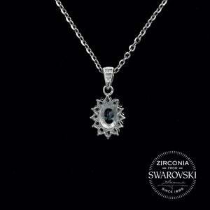 Sterling Silver & Swarovski Zirconia Oval Cut Cluster Pendant Necklace