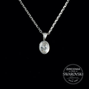 Sterling Silver & Swarovski Zirconia Oval Cut Solitaire Pendant Necklace