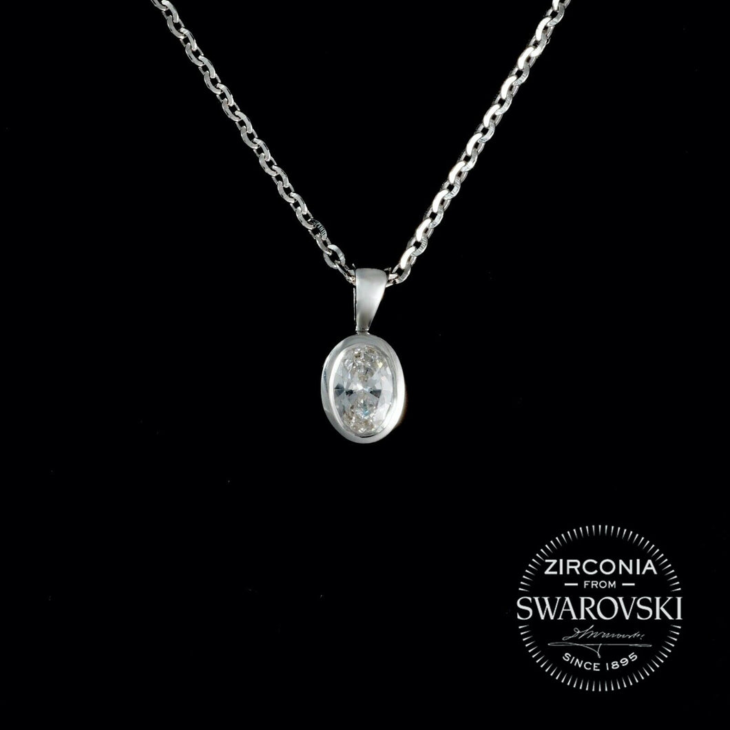 Sterling Silver & Swarovski Zirconia Oval Cut Solitaire Pendant Necklace