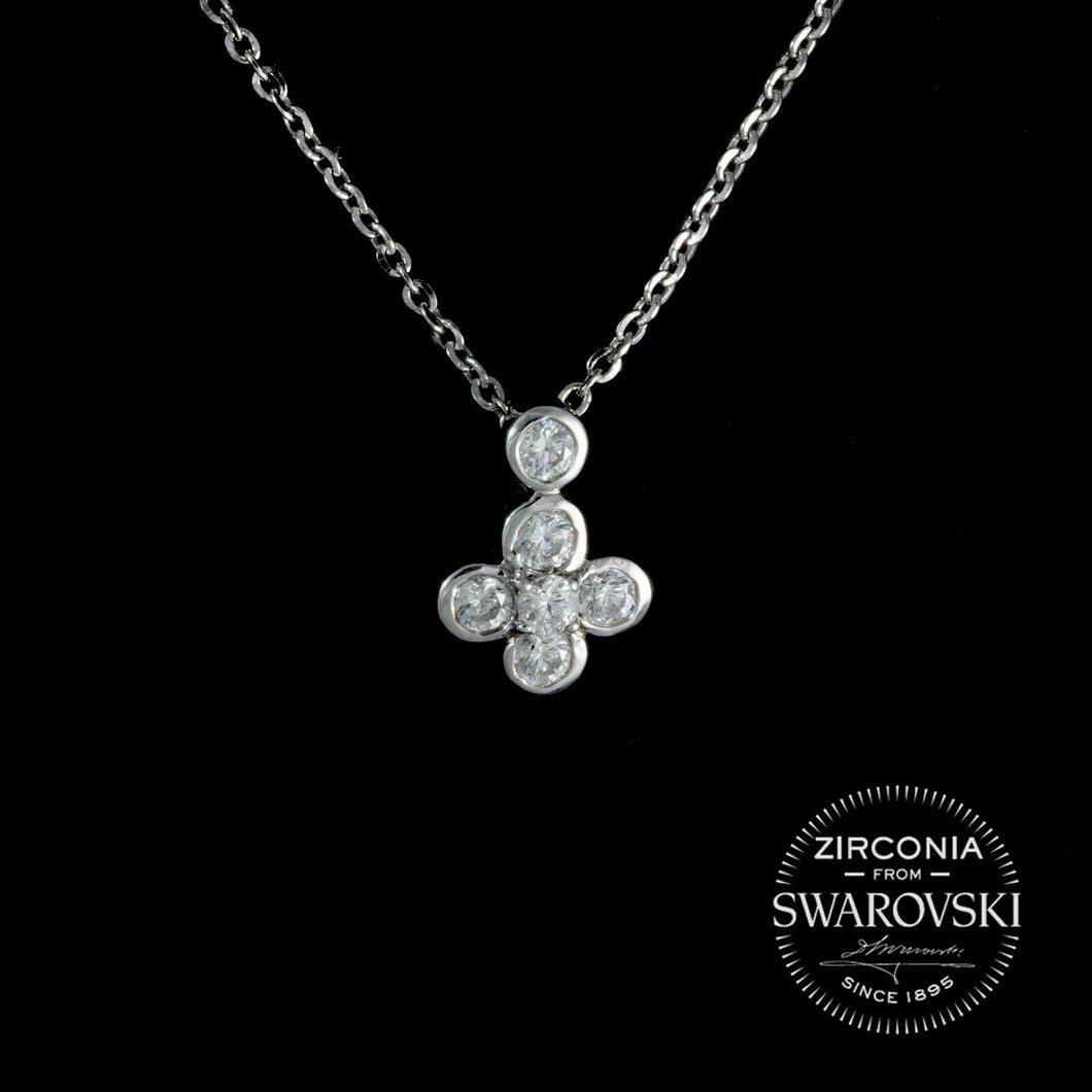 Sterling Silver & Swarovski Zirconia Upside Down Cross Pendant Necklace