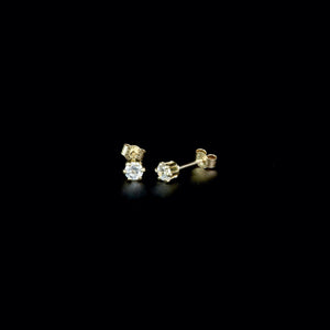 9ct Yellow Gold 3mm Solitaire CZ Stud Earrings - Single Gents or Pair