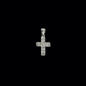 9ct White Gold Little Pavé Set Diamond Cross Pendant (0.05ct) - Optional Chain