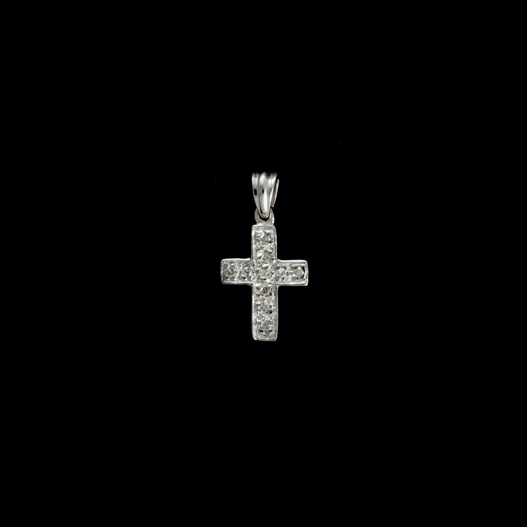 9ct White Gold Little Pavé Set Diamond Cross Pendant (0.05ct) - Optional Chain
