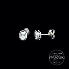 Load image into Gallery viewer, Sterling Silver &amp; Swarovski Zirconia Oval Solitaire Stud Earrings- Gents or Pair

