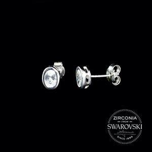 Sterling Silver & Swarovski Zirconia Oval Solitaire Stud Earrings- Gents or Pair