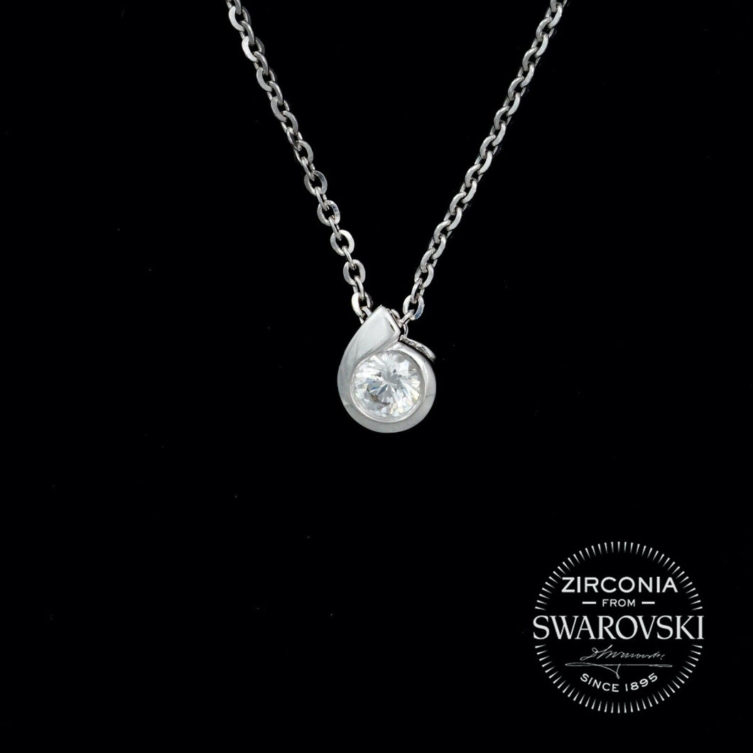 Sterling Silver & Swarovski Zirconia Twist Solitaire Pendant Necklace